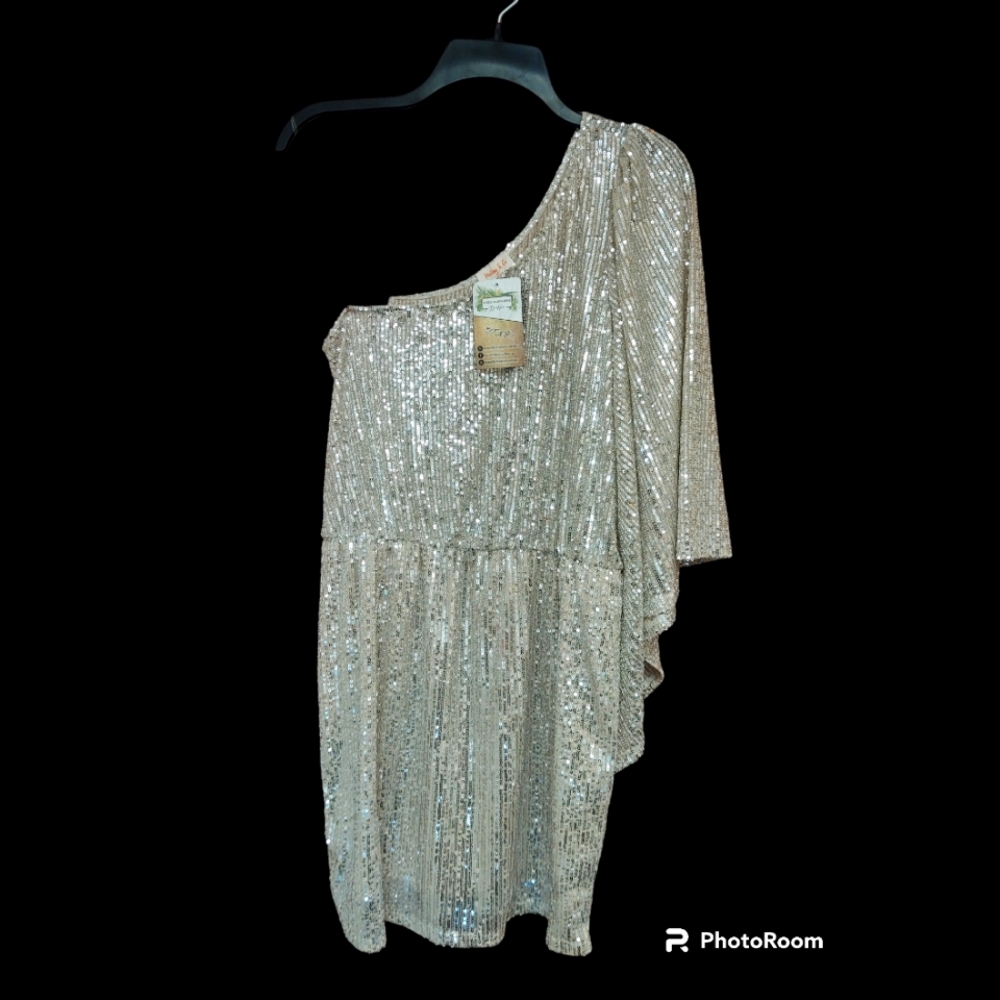 NWT Boutique Ivory/Cream One Shoulder Sequins Dress Size M - Picture 1 of 8